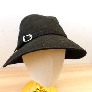 Lord Taylor Hat Womens Black Wool Trilby Cloche Buckle Band Retro Italian Made